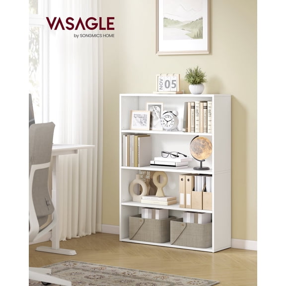 4-Tier Bookshelf, 42.5 Inch Tall Bookcase with 2 Adjustable Shelves, Space-Saving Storage Organizer for Living Room Home Office, Cloud White