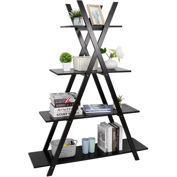 4-Tier Bookshelf A Frame Bookcase, Home and Office Organizer, Storage and Display Rack