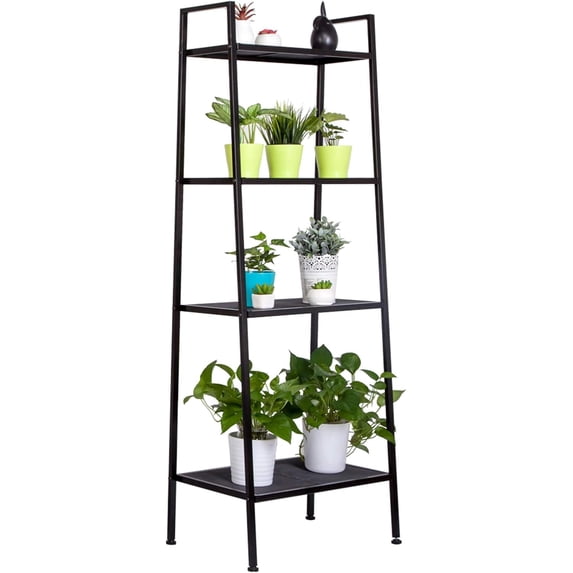 4 Tier Bookshelf, Black Metal Bookcase Freestanding Storage Shelf ...