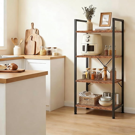4 Tier Bookshelf, Free Standing Wooden Bookcase with Open Storage Shelves with Metal Frame, Sturdy Shelf Organization Display Rack for Living Room, Bedroom, Home Office, 39.4" Tall