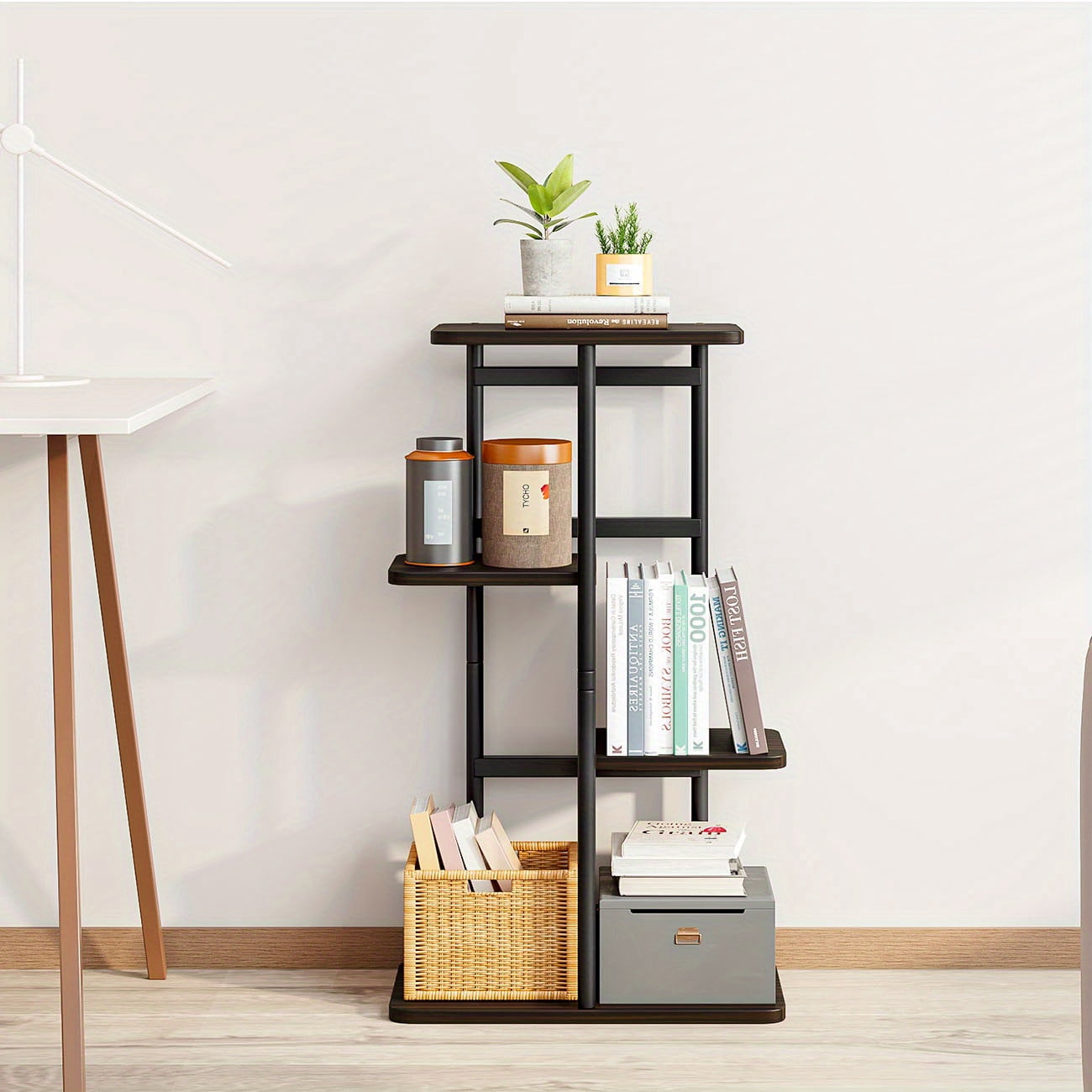 4-Tier Bookshelf Indoor Storage Display Rack for Living Room, Bedroom ...