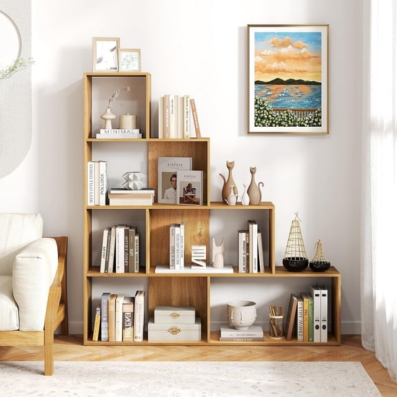 4 Tier Bookshelf, L Shaped Ladder Corner Bookshelf, 6 Cubes Stepped Etagere Bookcase, 10 Shelves Storage Display Rack for Living Room Office Hallway ()