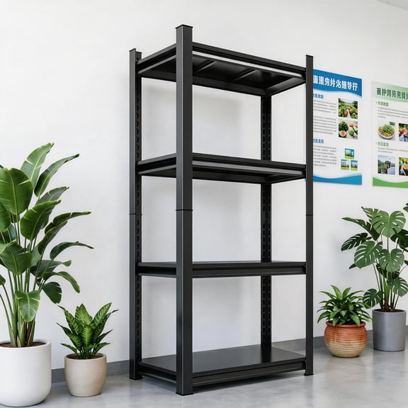 4-Tier Bookshelf Metal Book Shelf Adjustable Printer Stand, 20"W x 14"D x44"H Open Storage Shelves, Heavy Duty Industrial Storage Rack Utility Shelving Unit for Office Home, Easy Assembly, Black