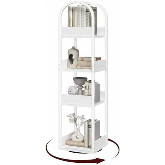 4-Tier Bookshelf, Rotating Bookcase, 360° Spinning Book Shelf, Rotate Corner Book Shelve, Storage Rack, for Study, Home Office, Home Office, White BKBW3401