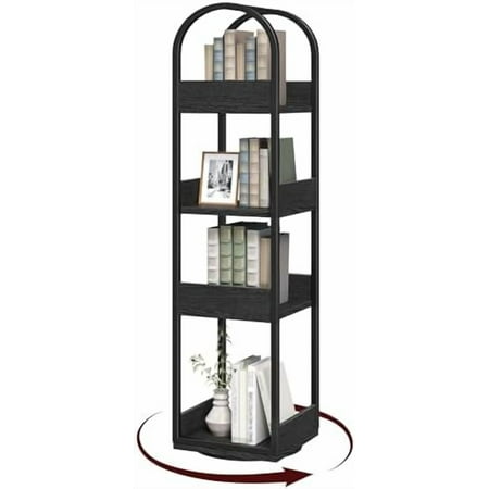 4-Tier Bookshelf, Rotating Bookcase, 360° Spinning Book Shelf, Rotate Corner Book Shelve, Storage Rack, for Study, Home Office, Black BKBK3401