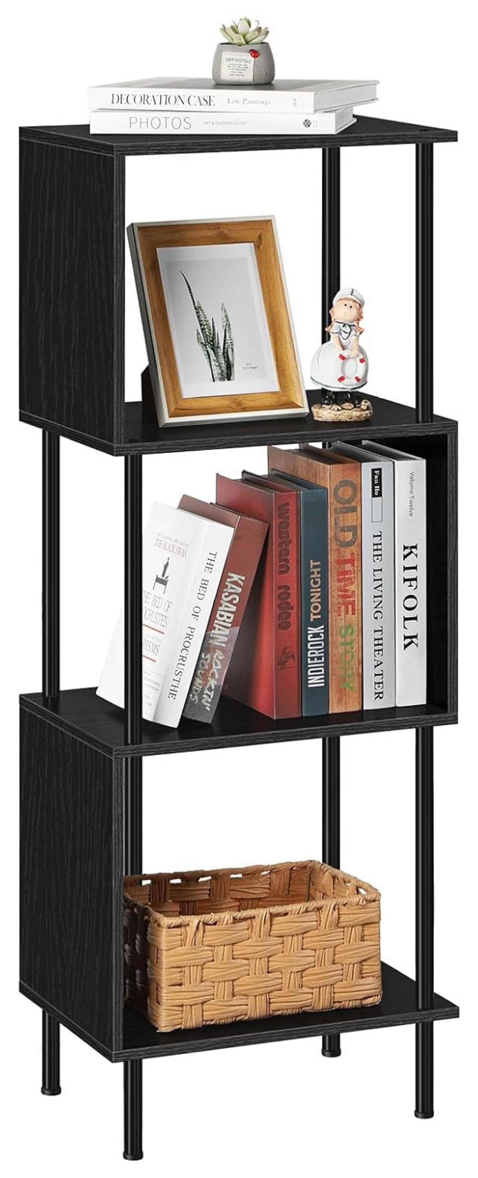 4 Tier Bookshelf for Small Spaces Narrow Black Bookcase Organizer S
