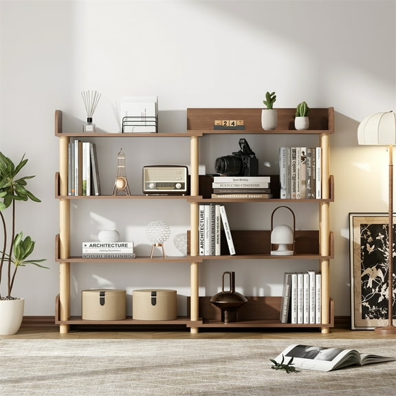 4 Tier Bookshelf, Wooden Bookcase Display Shelf Unit, Retractable Rotatable Corner Shelf, Utility Storage Organizer For Home Office Living Room Bedroom
