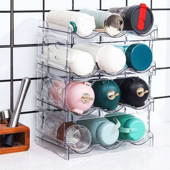 4-Tier Bottle Storage 12 Bottles Transparent Stackable Organizer Holder Shelf