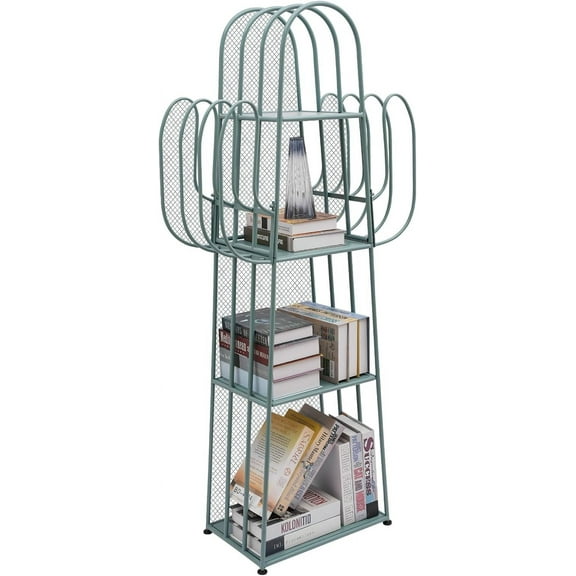4-Tier Cactus Bookcase Storage Organizer Metal Ladder Bookshelf Cute Bookshelves (Green)