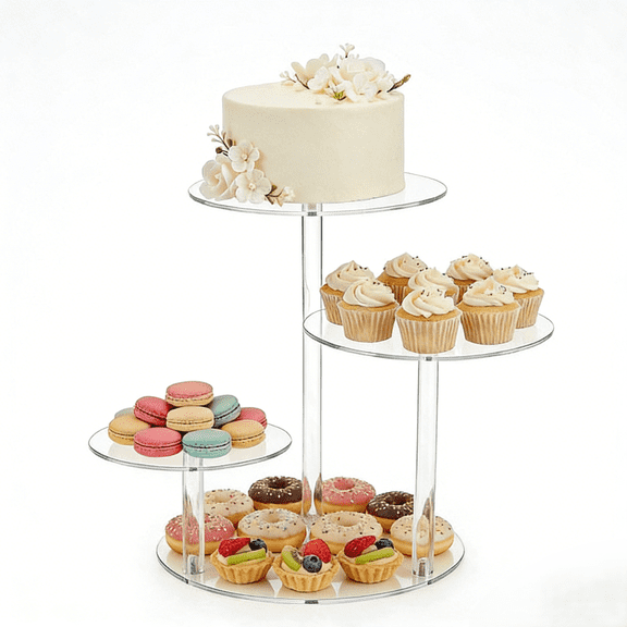 4 Tier Cake and Cupcake Stand Clear Acrylic Round Dessert Display Stand for Wedding Graduation Party Birthday Family Gathering Tramsparent 13.36/9.43/1.18 inch