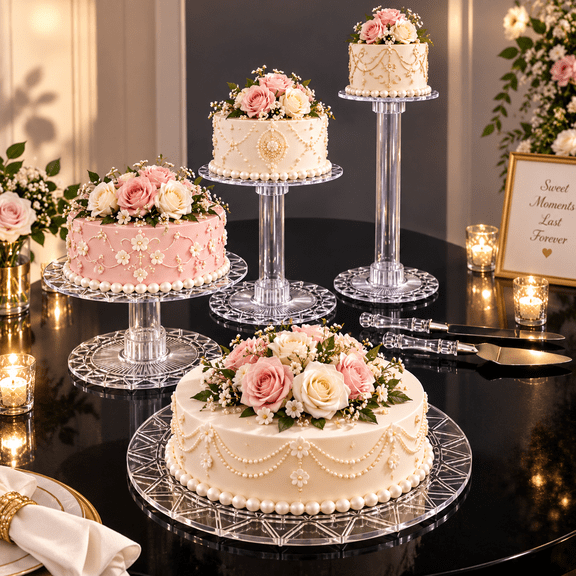 4 Tier Cake Stand Set, Heavy Duty Round Wedding Cake Cupcake Display Dessert Combo Holder
