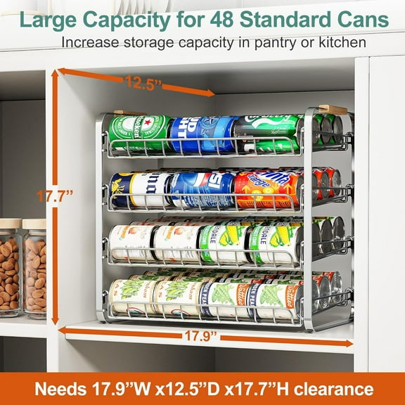 4 Tier Can Organizer for Pantry, Space-Saving Adjustable Metal Storage Rack Holder for Kitchen Countertop Cabinet RV