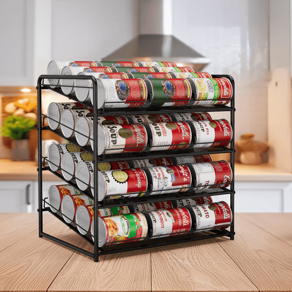 4 Tier Can Rack With Adjustable Dividers Holds Up To 48 Cans For Countertop, Ideal Kitchen Organizer