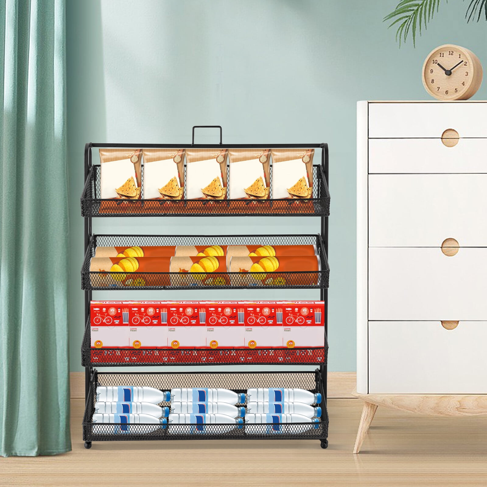 4-Tier Candy Display Rack, Black Metal Countertop Snack Organizer Stand ...