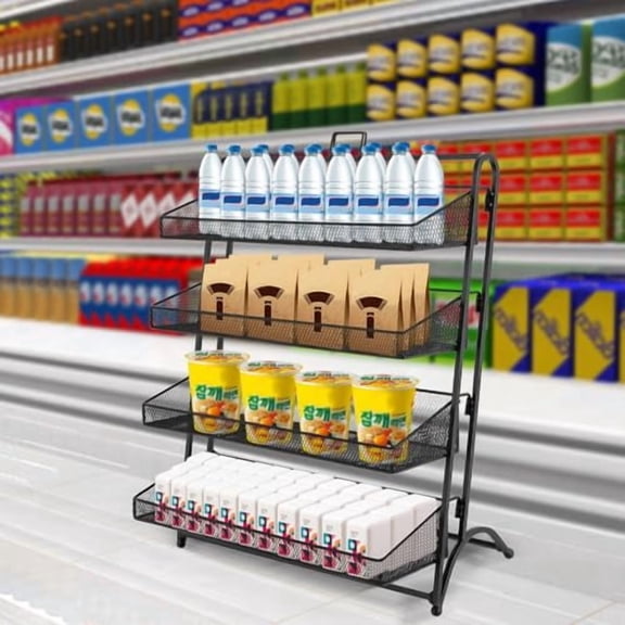 4 Tier Candy Display Rack, Metal Snack Display for Counter, Snack Organizer for Countertop, Chip Rack Display Stand Chip Bag Holder, Retail Display Shelf for Store Concession, Kitc