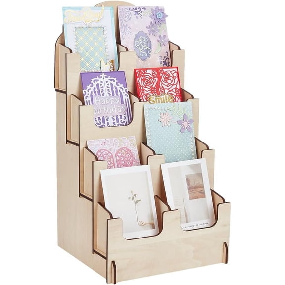 4-Tier Card Display Stand Greeting Card Holder Photo Riser Stickers Holder Wooden Display Rack Display Rack Brochures Display Stands