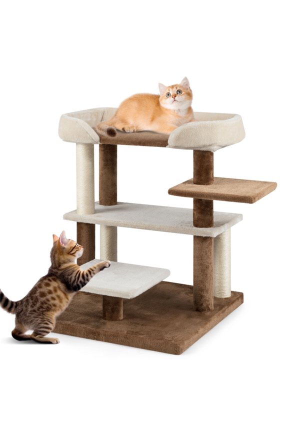 2-in-1 Cat Stairs & Tree - 4-Tier Platforms with Sisal Scratching Posts, Gray