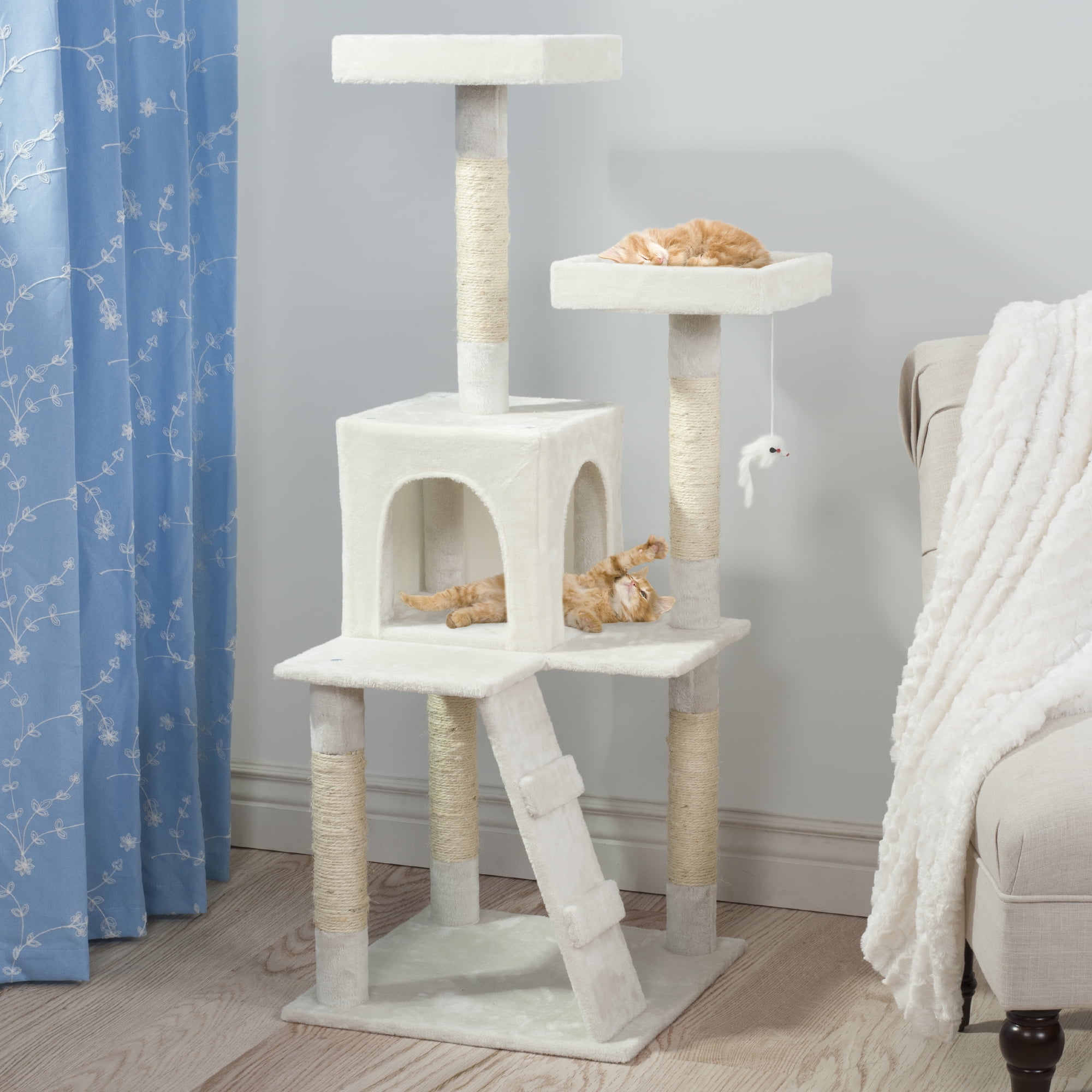 4Tier Cat Tower Tree with Napping Perches, Cat Condo, Ladder, 5