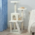 thumbnail image 1 of 4-Tier Cat Tower - Tree with Napping Perches, Cat Condo, Ladder, 5 Sisal Rope Scratching Posts, and Hanging Toy for Indoor Cats by PETMAKER (White), 1 of 4