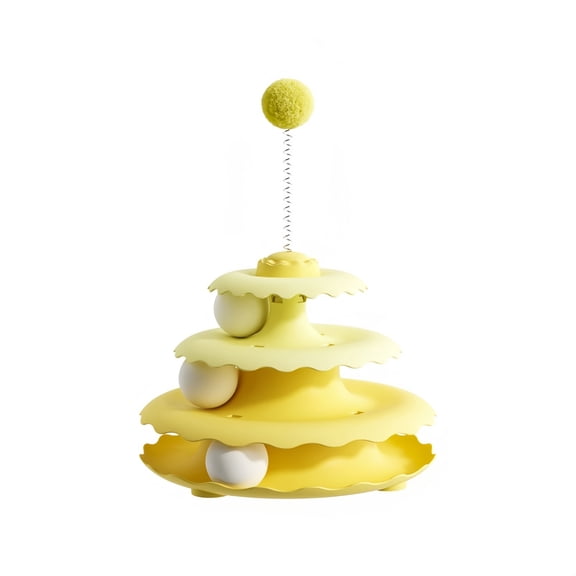 4-Tier Cat Track Toy with Rolling Balls Spring Pom-Pom Interactive Turntable Tower for Indoor Cats Kittens Funny Pet Supplies