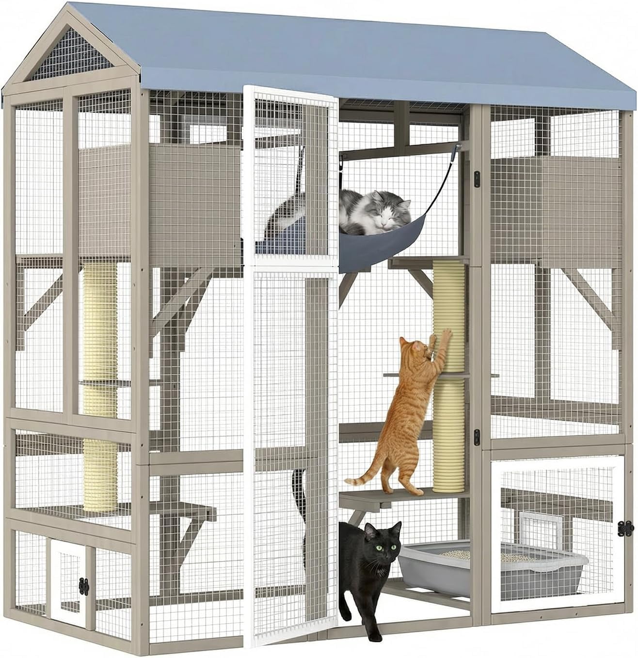 PETSCOSSET Catio Outdoor Cat Enclosure with Window Access, Walk-in Cat Patio with Expandable 7 Platforms