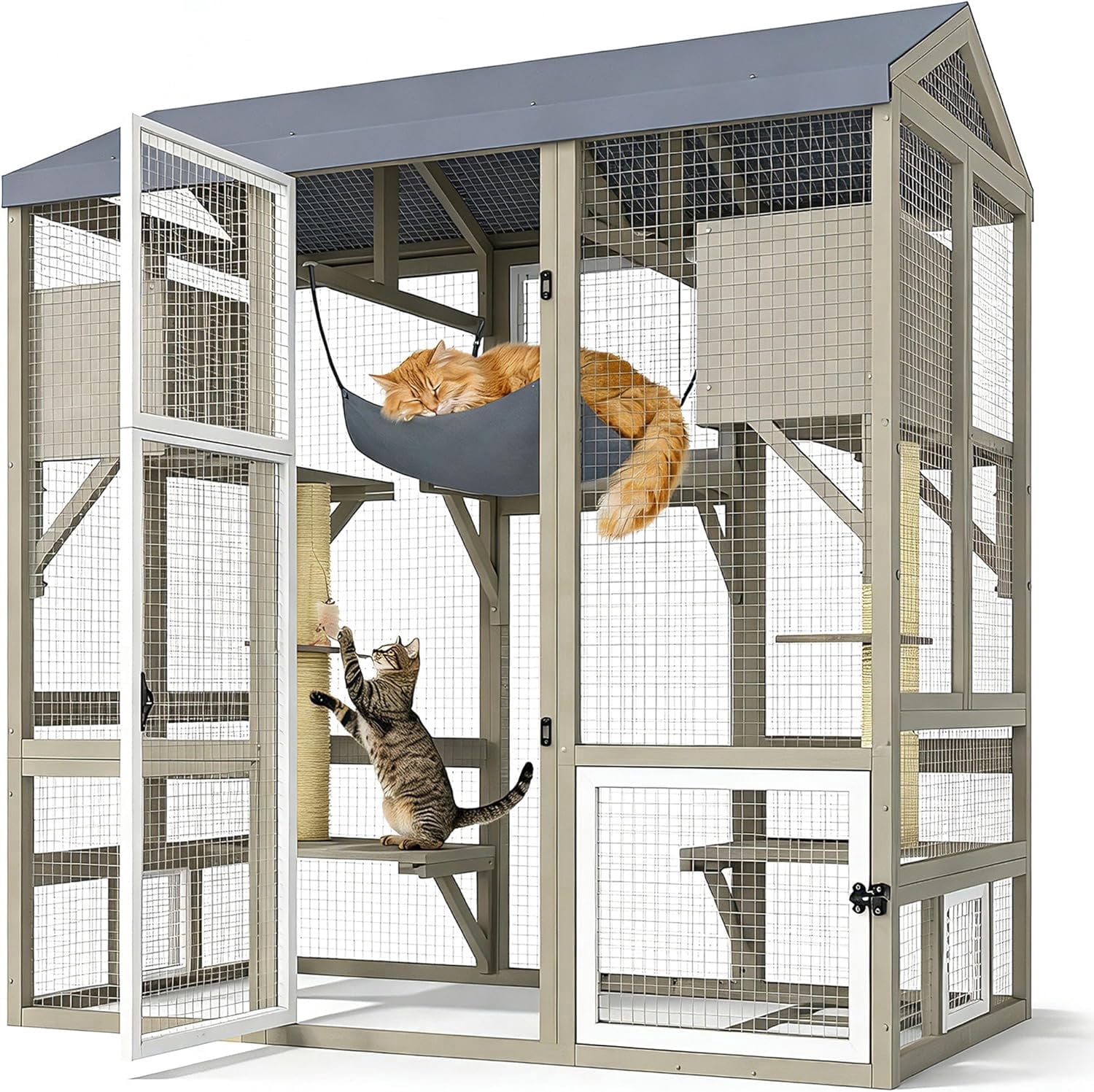 4-Tier Catio Outdoor Cat Enclosure, Large Weatherproof Cat House with Sleeping Condos & Window Access for Multiple Cats
