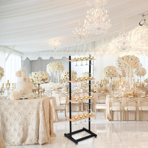 4 Tier Champagne Wall Holder for Party, 16 Glasses Wooden Champagne Wall Stand Holds, Champagne Wall Flute Stand, Champagne Tower Stand Wine Rack Display Holder for Wedding and Party(Wooden)