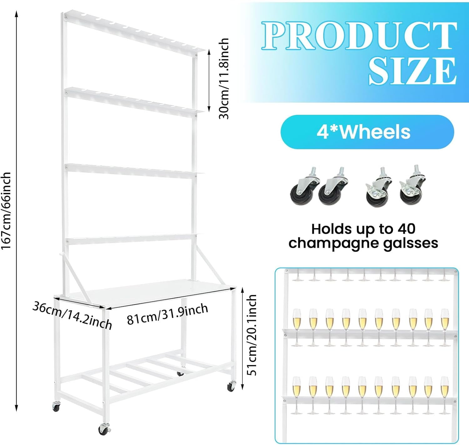 4 Tier Champagne Wall Holder for Party, Champagne Flutes Display Stand ...