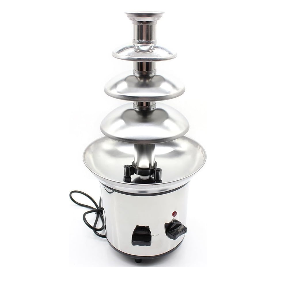 4 Tier Chocolate Fountain, Commercial Electric Chocolate Fondue with Stainless Steel Base