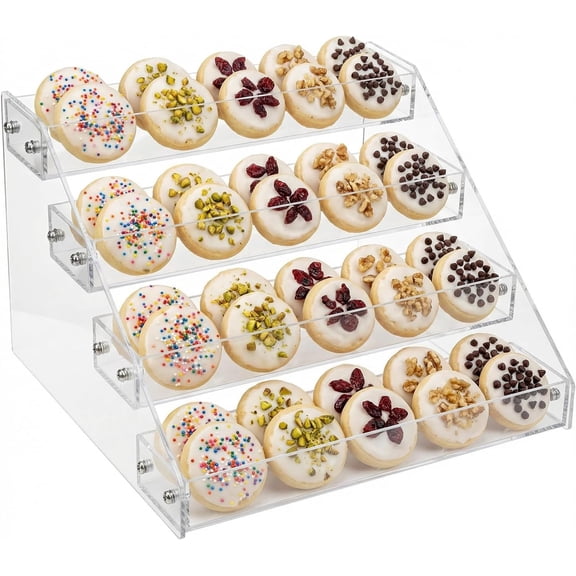 4-Tier Clear Acrylic Cookie Display Stand, Tiered Cupcake & Dessert Rack for Bakeries, Craft Fairs & Market Booths, Food-Safe