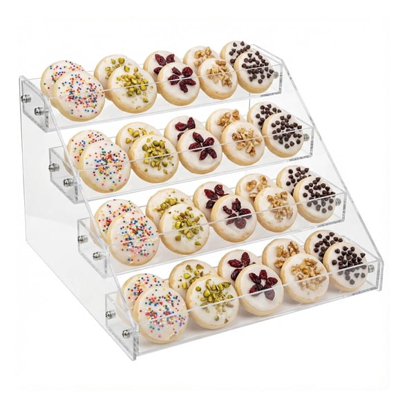 4 Tier Clear Acrylic Cookie Display Stand, Tiered Dessert Holder for Cupcakes Pastries, Ideal for Bakers Vendors Parties Craft Fairs & Market Booths