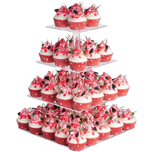 4 Tier Clear Acrylic Cupcake Stand, European Style Pastry Display for Parties, Non-Slip Base and Embedded Copper Nuts