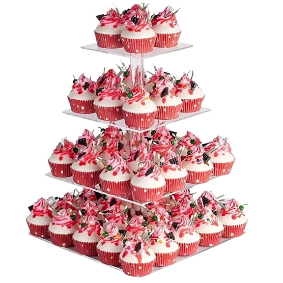 4 Tier Clear Acrylic Cupcake Stand, Tiered Dessert Display Tower with Removable Layers for Cupcakes, Cakes, Candy, Pastries and Treats, Serving Stand for Weddings, Birthdays and Parties