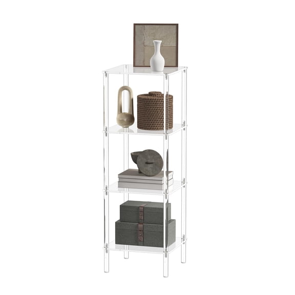 4-Tier Clear Acrylic Display Shelf, Narrow Tall Bookcase For Living Room, Bedroom, Small Spaces