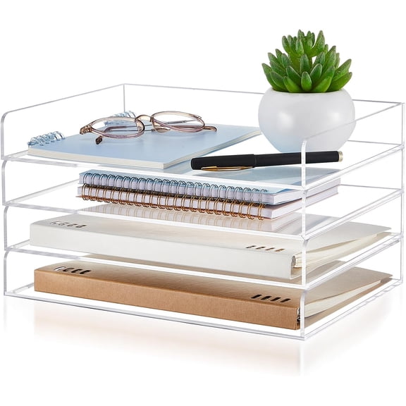 4 Tier Clear Acrylic Paper Organizer Tray Stackable Letter File Holder for A4 Documents