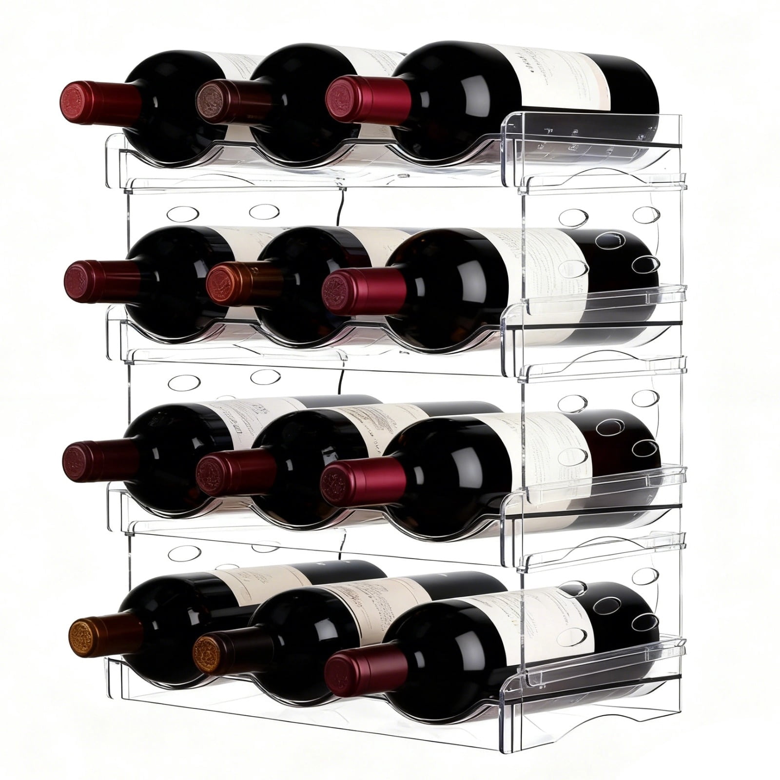 4-Tier Clear Acrylic Wine Rack, Stackable Desktop Bottle Organizer for ...