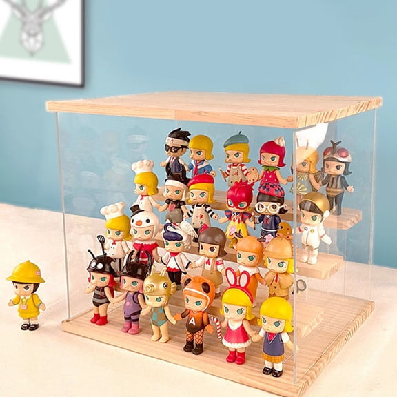 4-Tier Clear Display Case for Figurines & Collectibles - PS & Solid Wood Modern Curio Cabinet with Stepped Shelves, 6.6LB Capacity Per Layer for Tabletop, Easy Assembly