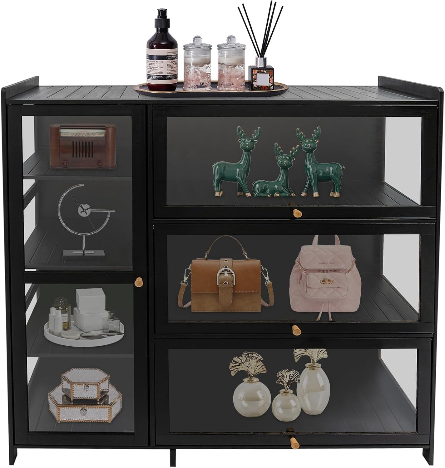 4 Tier Clear Display Case, Showcase Display Cabinet W/Door, Storage ...