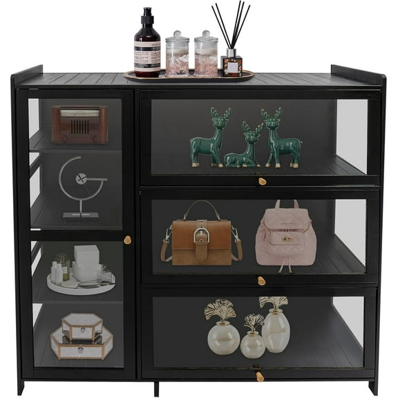 4 Tier Clear Display Case, Showcase Display Cabinet W/Door, Storage Cabinet for Kitchen, Study, Warehouse, Bedroom, Living Room