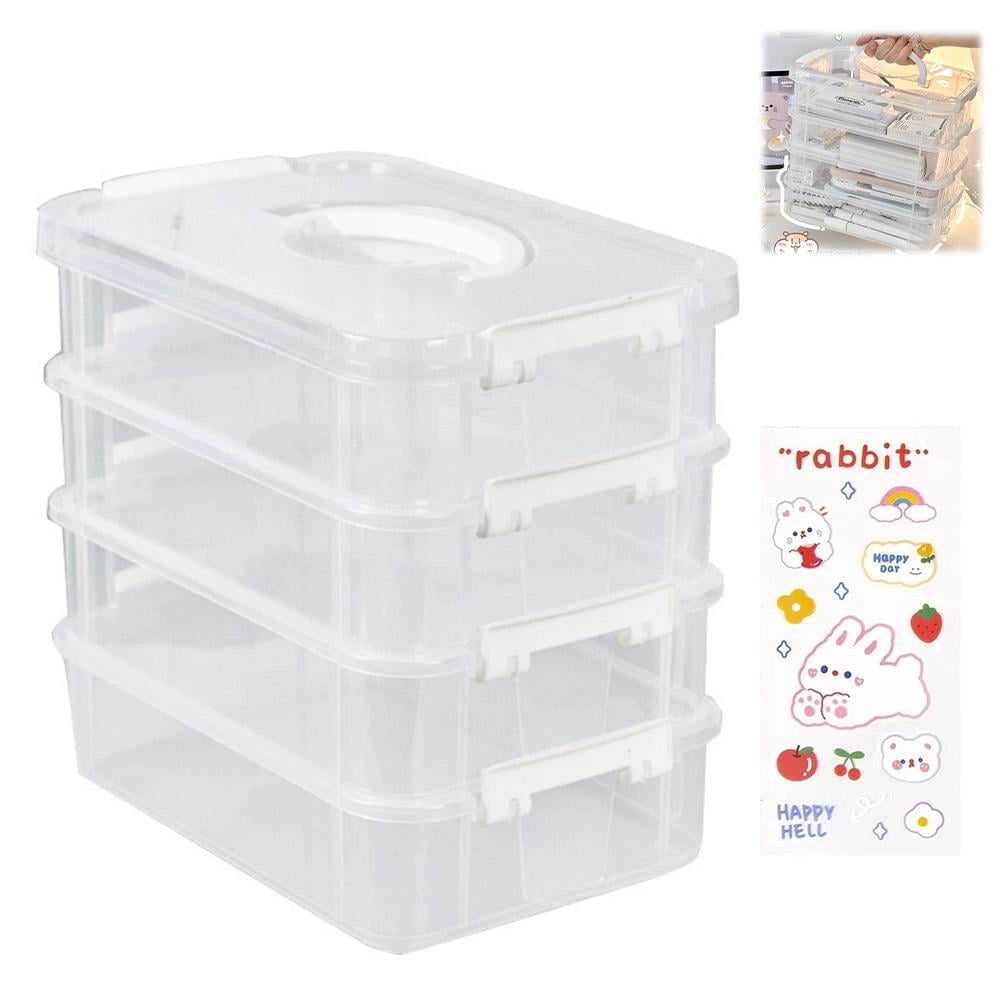 4-Tier Clear Plastic Stackable Storage Organizer with Handle, Portable Craft Supply Box for Beads Jewelry Sewing Tools, Stackable Drawer Container for Home Office Travel