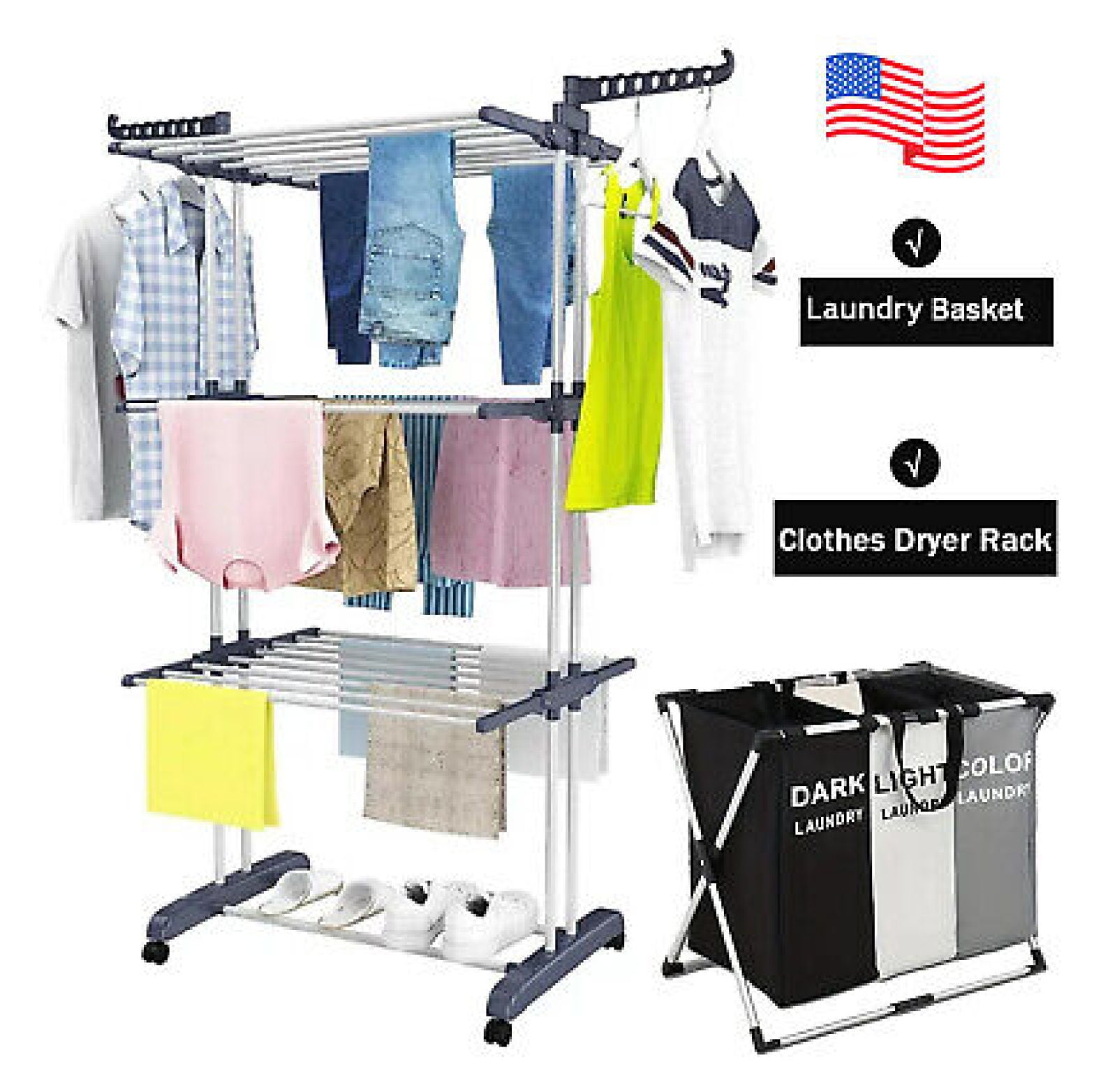 4Tier Clothes Drying Rack Large Folding Clothes Airer Laundry Garment Rack