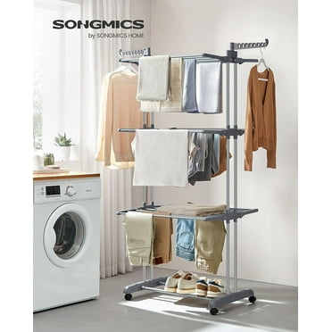 4-Tier Clothes Drying Rack Stand Foldable Laundry Drying Rack Rolling Clothing Rack Indoor Outdoor Use Easy to Assemble Gray