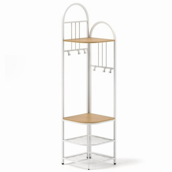 4-Tier Coat Rack Corner Hall Tree with Shoe Storage Bench