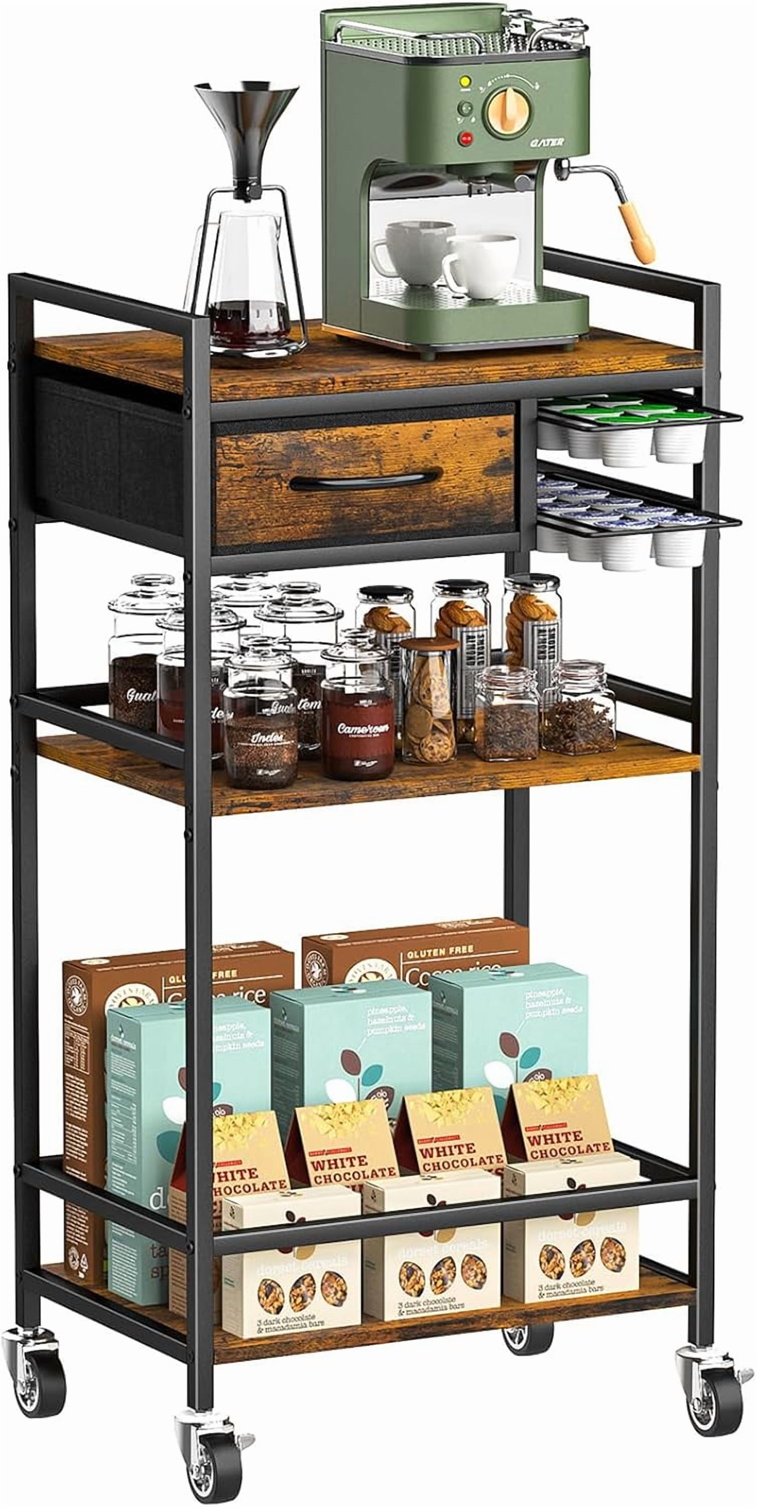 4-Tier Coffee Bar Cart with Storage, 33" H Coffee Station Cabinet with ...