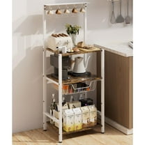 4 Tier Coffee Bar Station, Corner Bakers Rack with 5 Hooks & Wire Basket, Coffee Maker Stand for Small Space, Kitchen Stora   Shelf for Entryway, Living Room, Café, White, 16.5"x13"x47.8"