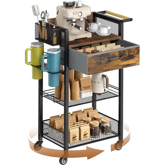 4-Tier Coffee Cart with Removable Shelves and Casters