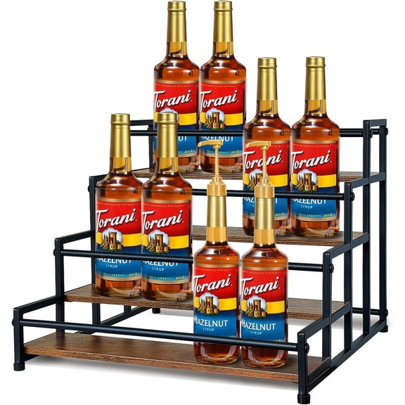 4-Tier Coffee Syrup Rack for 20 Bottles (750ml)Sturdy Coffee Syrup Organizer Holder for Kitchen, Caf, Office