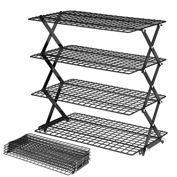 4 Tier Collapsible Black Stainless Steel Baking Rack For Cooking And Cooling