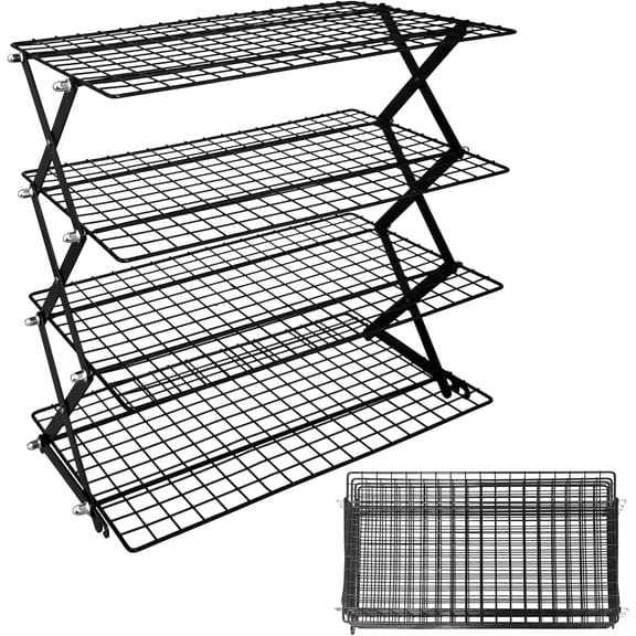 4 Tier Collapsible Cooling Rack, 3 Adjustable Setting Design Wire Baking Rack Stackable Cookies Bread Cooling Racks for Cooking and Baking, Roasting, Drying, Bakers