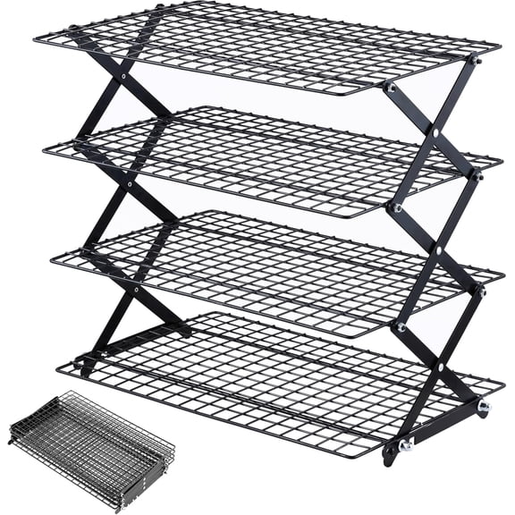 Ecoskio 4-Tier Collapsible Stackable Cooling Rack, Adjustable Multi Tray Stand for Baking, Roasting, Grilling, Picnic and Party